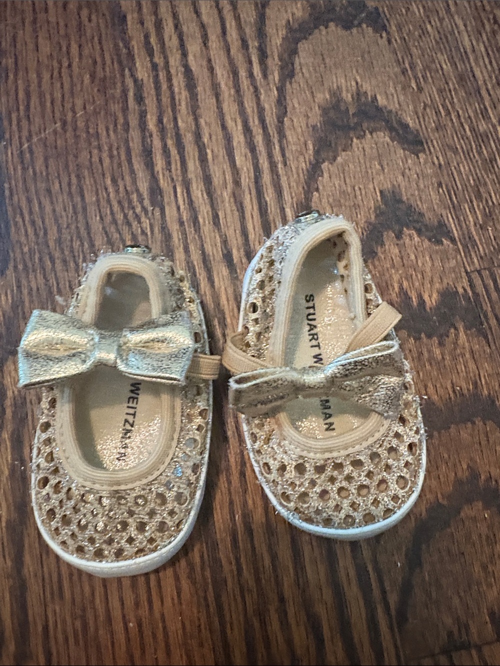 Stuart Weitzman Toddler Gold Glitter Bow Slip-On Flats